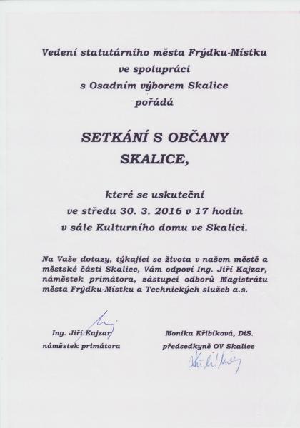 Setkání vedení města s občany Skalice – 30. 3. 2016