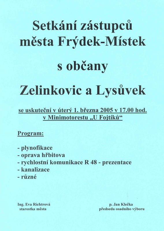 Setkání zástupců města Frýdek-Místek s občany Zelinkovic a Lysůvek