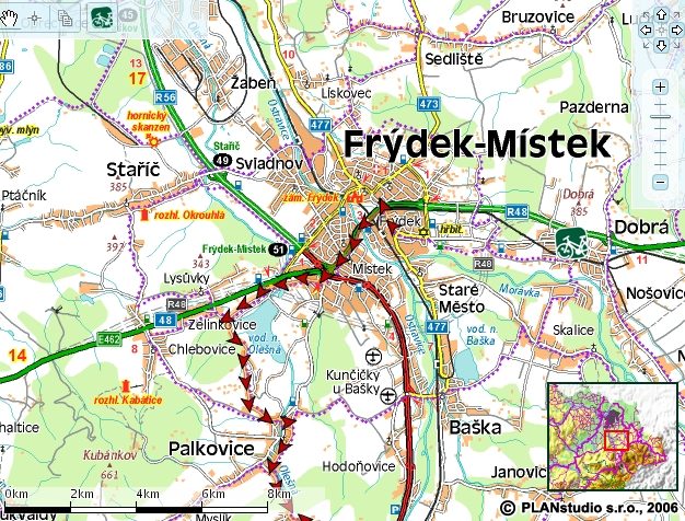 On-line mapa ČR pro cykloturisty